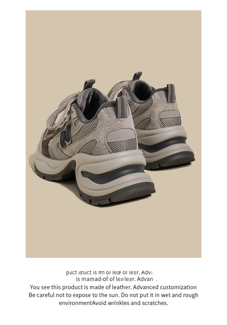 Scarpe da papà da donna con suola spessa Sneakers sportive casual Primavera 2025 Vintage Grey Mesh di piccole dimensioni con giunture rialzate alla moda