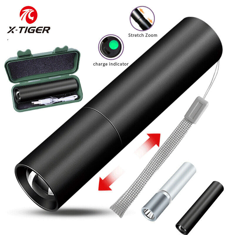 X-TIGER MINI SIZE Flashlight USB Charging Telescopic Flashlight Waterproof Concentrating Light Super Bright Long-range Flashlight Household Outdoor Mini Portable Flashlight