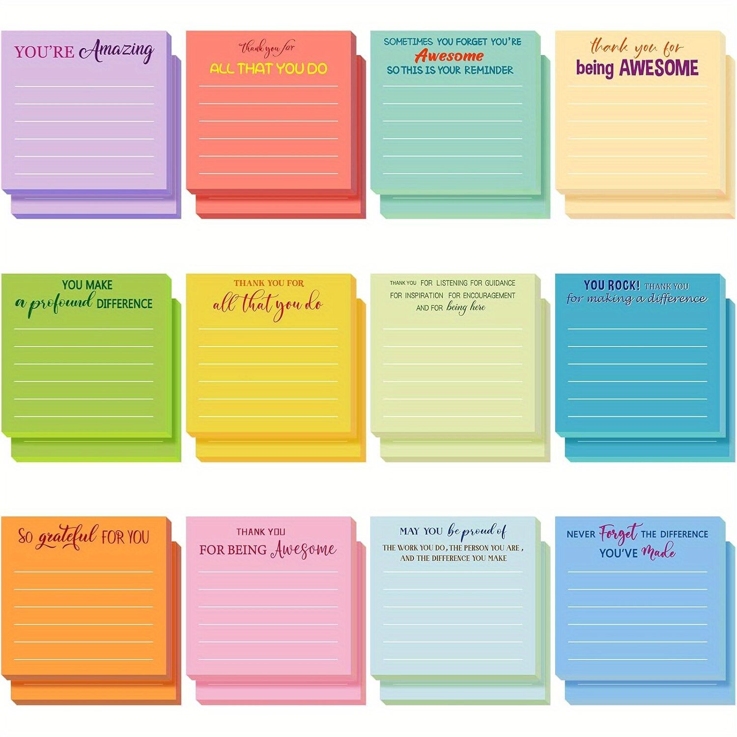12/24 Pcs Employee Appreciation Sticky Notes Thank You Gifts Bulk Note Pads With Sayings Teacher Gift Mini Pocket Inspirational