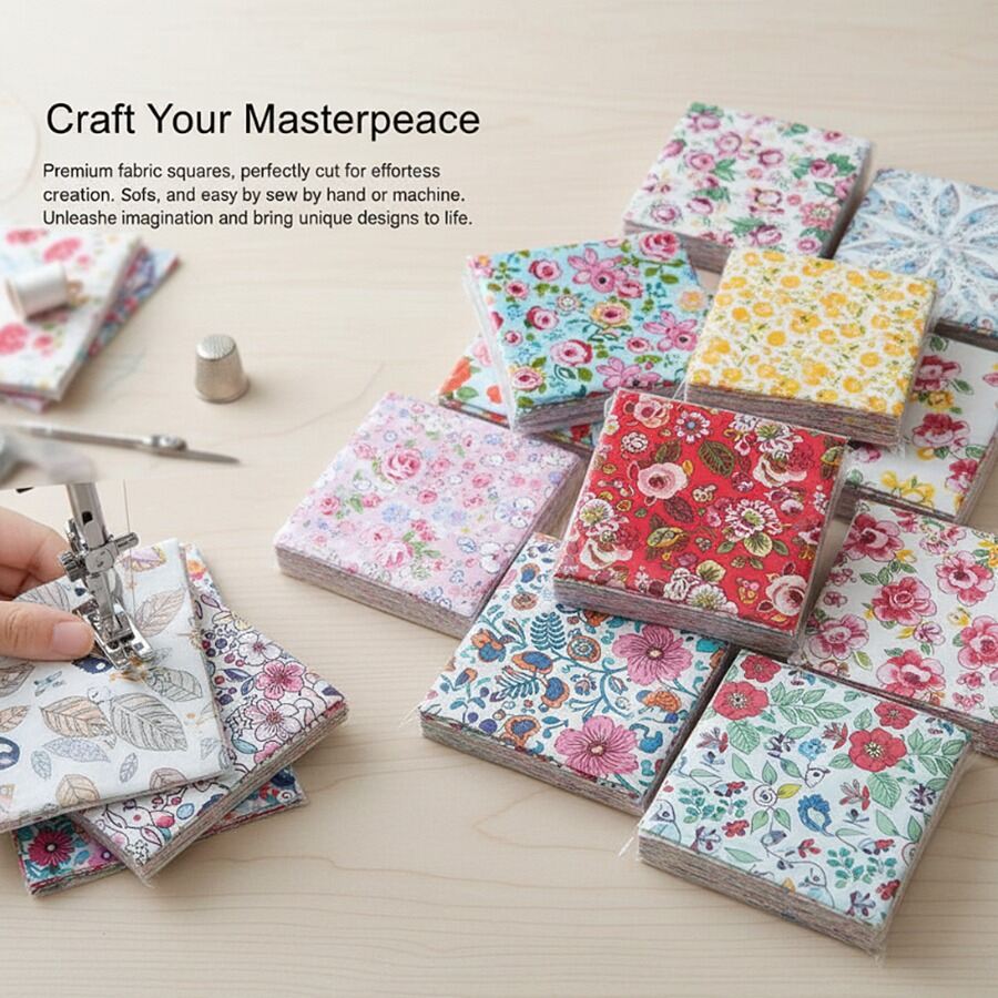100 Pieces of 10*10 cm Pre-cut Patchwork Fabric Suitable for DIY Sewing Quilting and Other Purposes. Bright Floral Pattern
