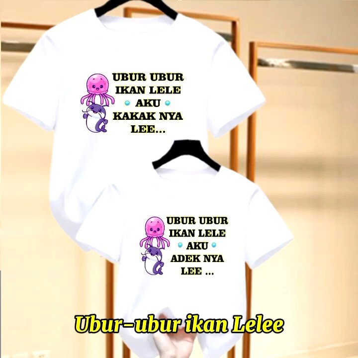 Kaos Anak Cewek Motif Ubur-Ubur Ikan Lele Aku Kakaknya Aku Adiknya Lee Kaos Anak Cewek Cowok Lengan Pendek Yang Lagi Trend 2-12 Tahun