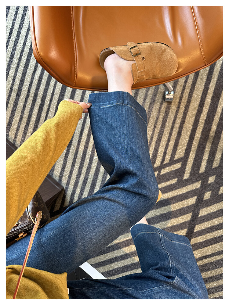 The Style Is Too Good! Retro Blue Straight-leg Denim Female 2024 Autumn New Arrival Ninth Loose Slim Looking Loose Pants · v2
