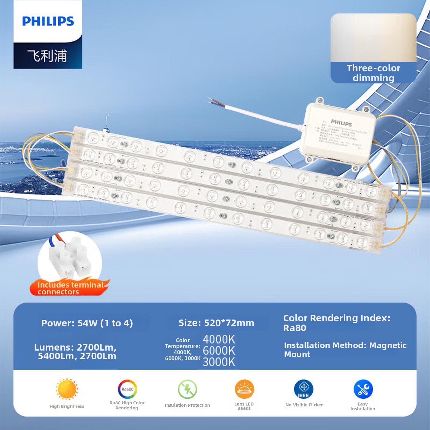 Philips | 3-Color Adjustable LED Ceiling Light Modular for Round or Square Shapes High Brightness DIY Replacement