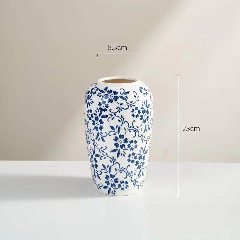 Retro Chinese Blue And White Porcelain Ceramic Flower Vase for Living Room Decor And Dried Flowers Display Home Decoration