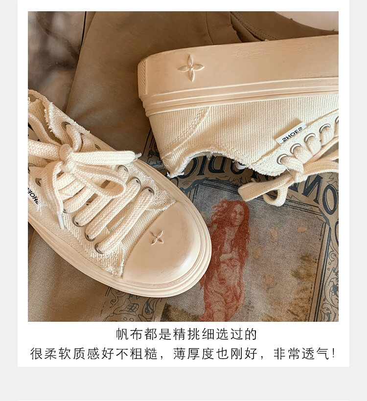 Women's Low Top round Toe Laced Canvas Shoes Thick Bottom Cross Pattern White Sneakers Worn in Dirty Looking Shoes · v11