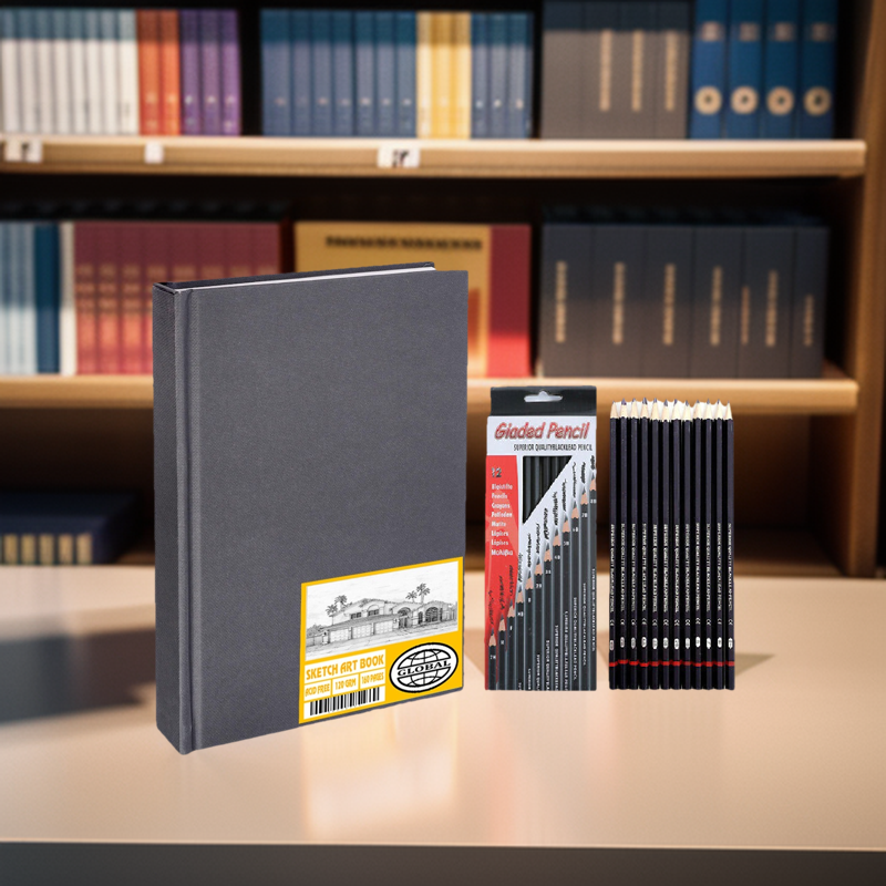 100 Pages A5 Hard Bind Sketch Book & Sketch Pencil Set. 