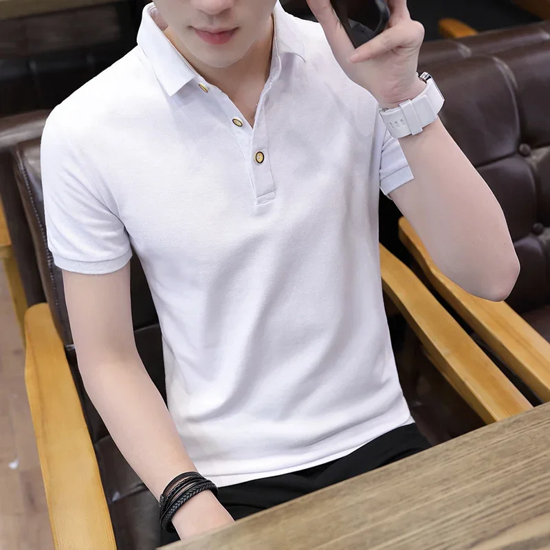 Men's Short-Sleeved T-shirt 2020 Summer New Collar Polo Shirt Half-Sleeved Bottoming Shirt Korean Style Leading Clothes Fashion