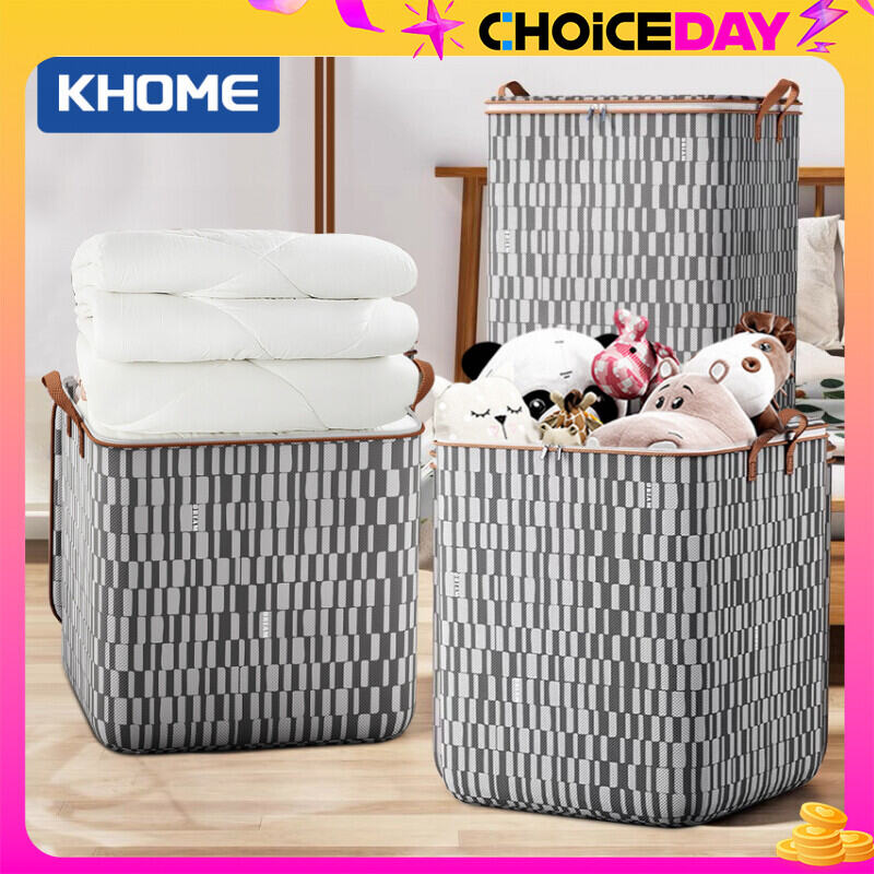 KHOME Quần áo mẫu kẻTúi đựng chăn mànTúi đựng quần áo hộp đựng quần áo 180L giỏ đựng đồ quần áo túi vải đựng đồ đa năng 100L/140L/180L