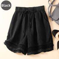 Lieoyuarn | Summer Light-color Retro Lace Elastic Waist Wide Leg Shorts