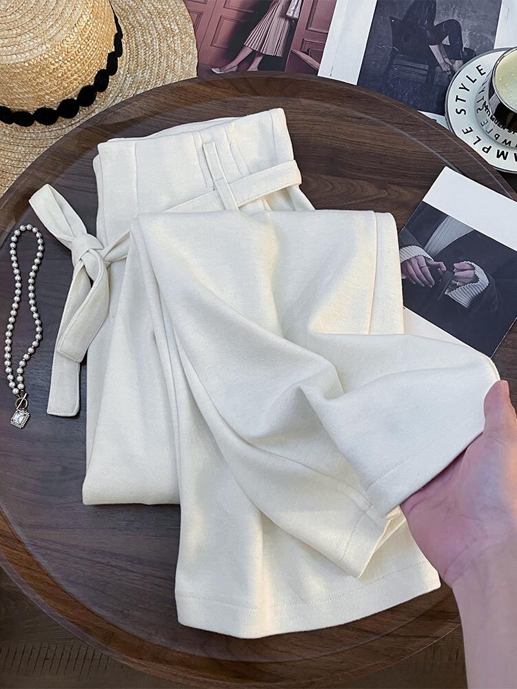 White High Waist Slimming Wide Leg Pants Spring 2025 Casual Vintage Korean Loose Pleated Straight Cut Women's Trousers
