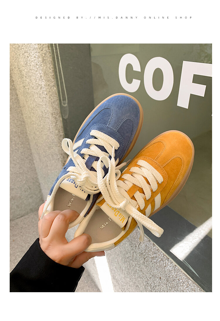 Yellow Genuine Leather Thick Bottom Deqin Shoes Women's Spring Style Casual All-Match Flat Heel Comfortable Sports Sneakers · v7