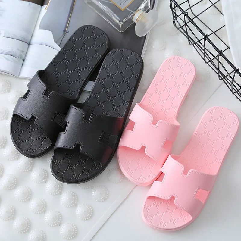 New Bathroom Slippers for Women Summer Home Non-Slip Leaking Bath Couple Indoor Plastic Soft Bottom Slippers for Men