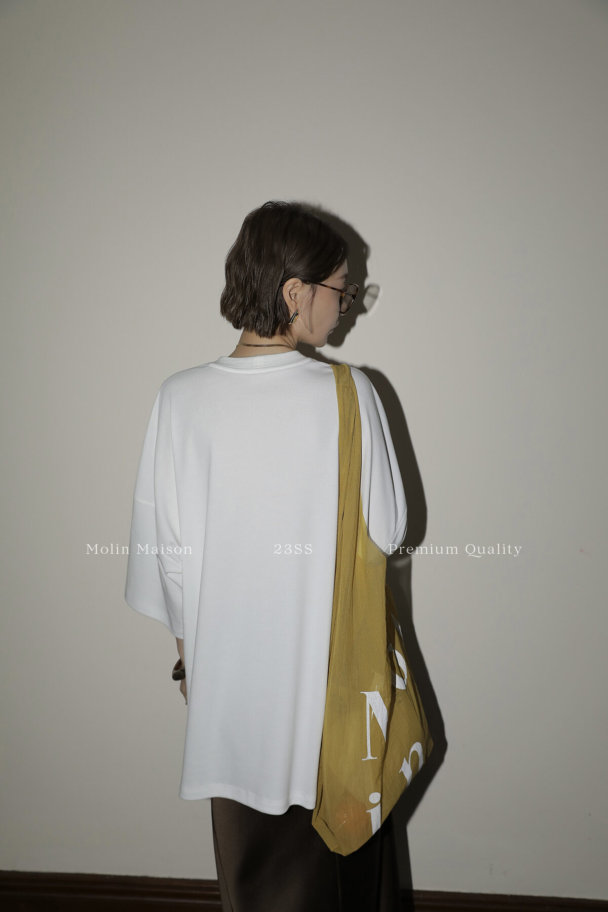 Molin ROW Batwing Sleeve T-Shirt Women's Loose Side Slit Oversize Summer Short Sleeve Cotton Polyester Blend round Neck Top