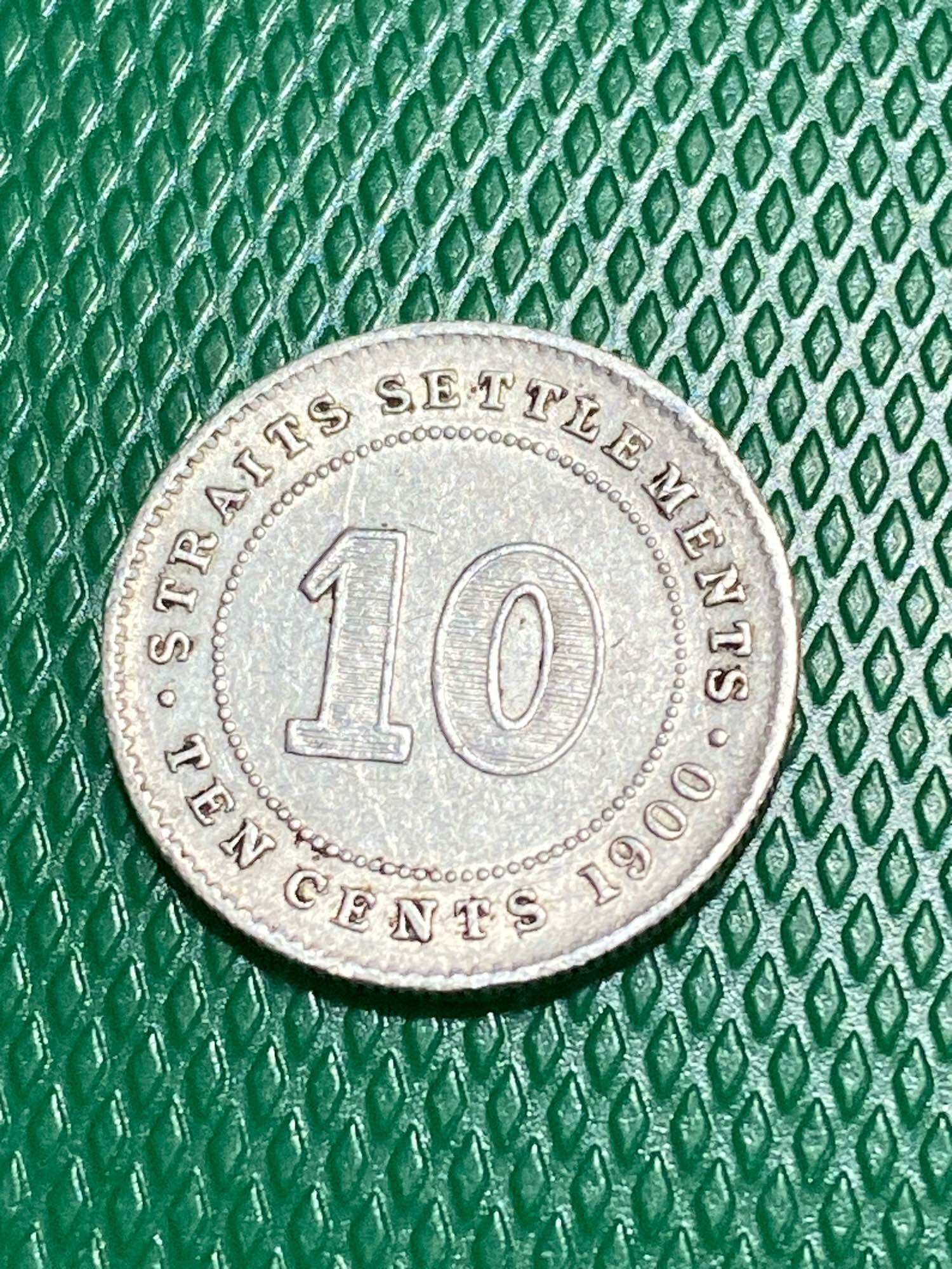 Rare!!! 1900 Queen Victoria Straits Settlements 10 cents Silver coin