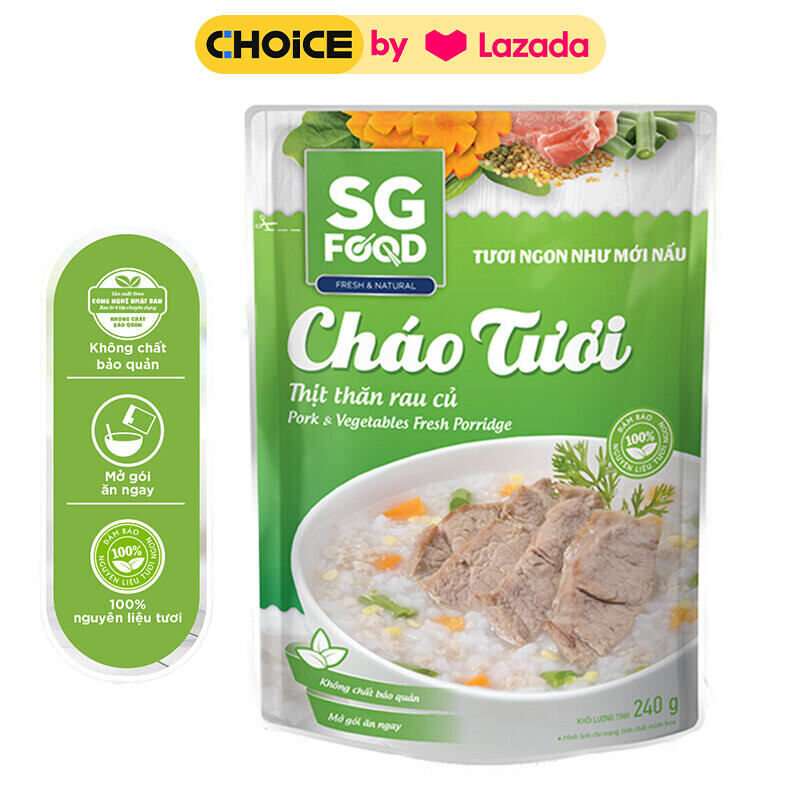 Cháo Tươi SGFood Thịt Thăn Rau Củ 240g – Dinh Dưỡng Cân Bằng, Thơm Ngon & Tiện Lợi Cho Mọi Bữa Ăn!