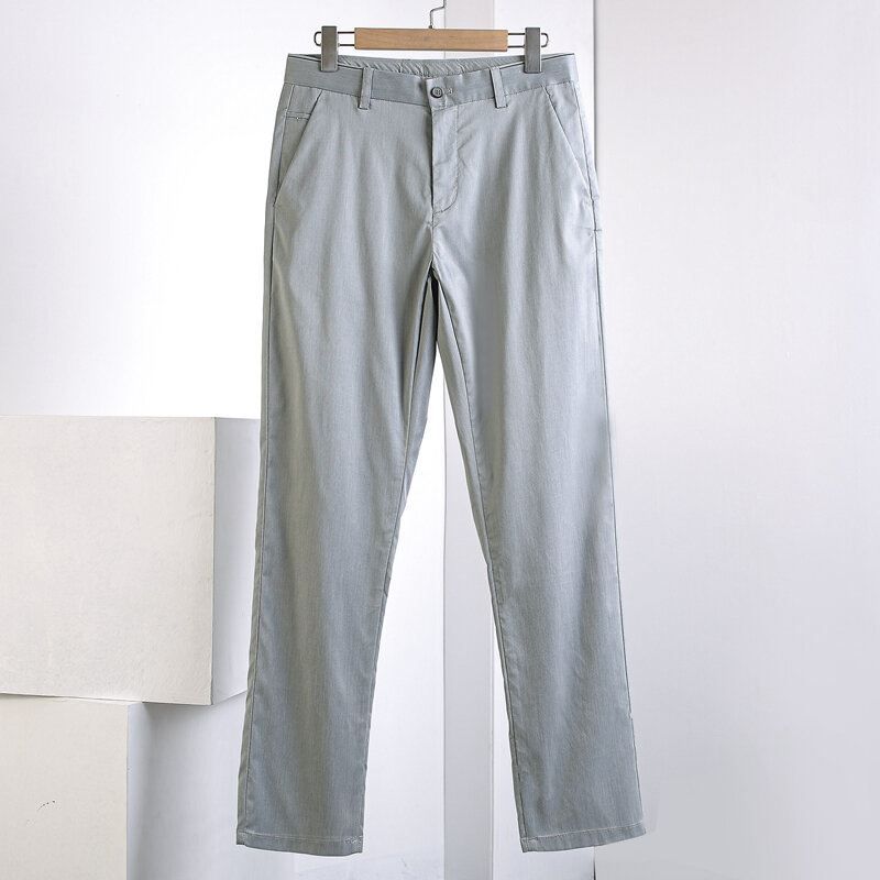 Tencel Cotton! Good quality! Export Cut Label Summer Men Thin Elastic Straight Breathable Business Casual Pants. 
