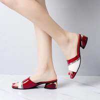 Comfortable Genuine Leather Sandals Womens Summer Style Thick Heel Open-Toe Slippers Versatile Outdoor Slip-On Shoes