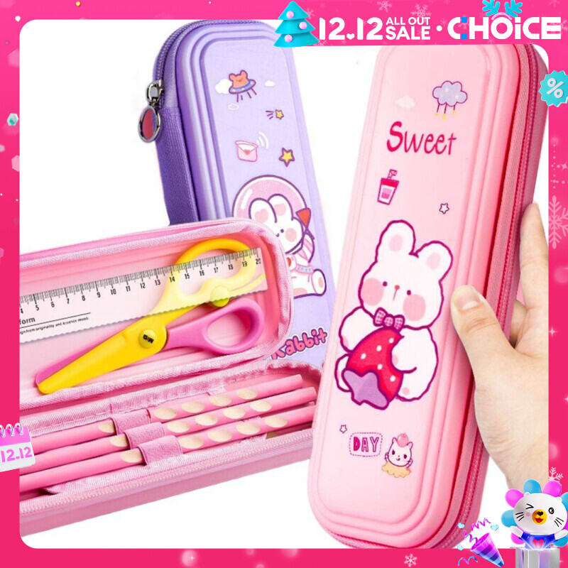 Cartoon stationery box, large capacity waterproof pencil case, multifunctional student double-layer plastic pencil case, school supplies, student prizes