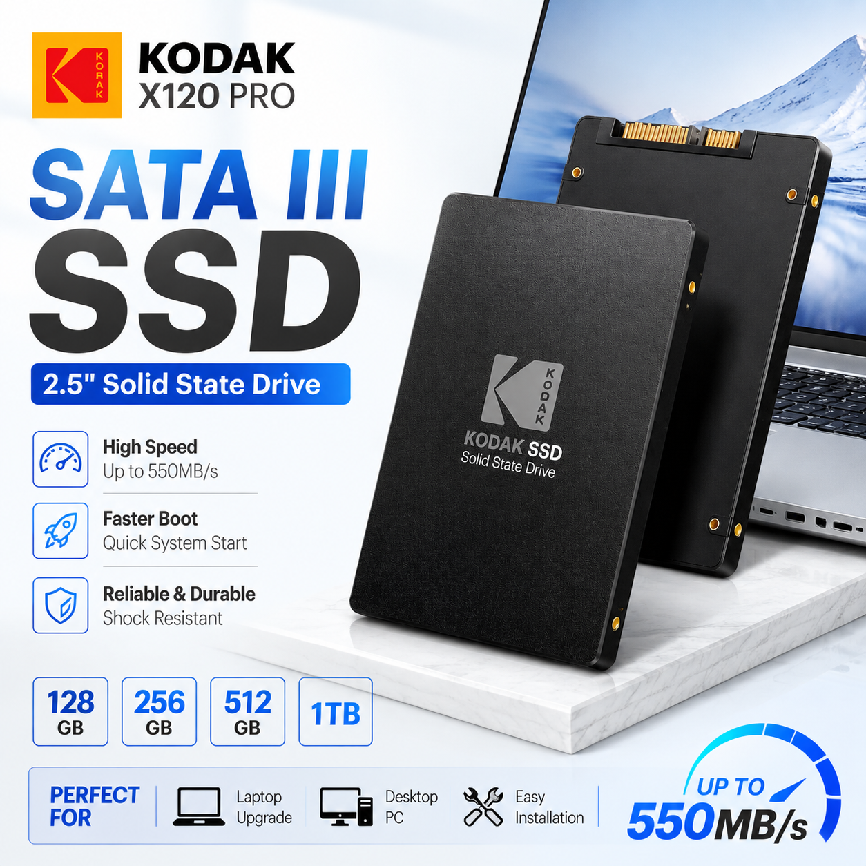 ■KODAK■1TB■INTERNAL SSD X120Pro SERIES■ Kodak | KODAK X120 Pro SATA III SSD 1TB 512GB 256GB 128GB 2.5 Inch