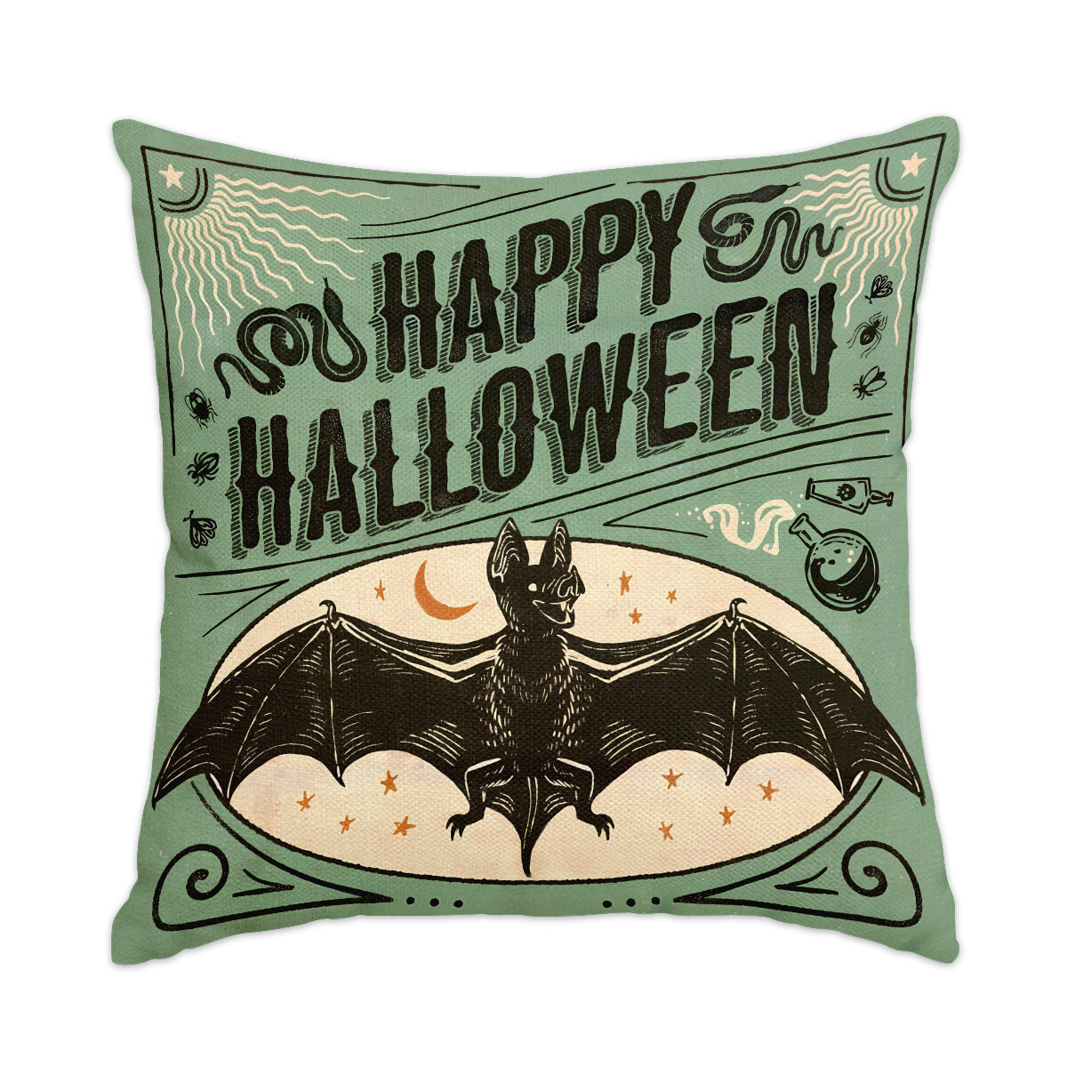 1pc/4pcs Retro Halloween decoration cushion cover scary cat pumpkin head skull trick or treat sofa decoration cushion cover