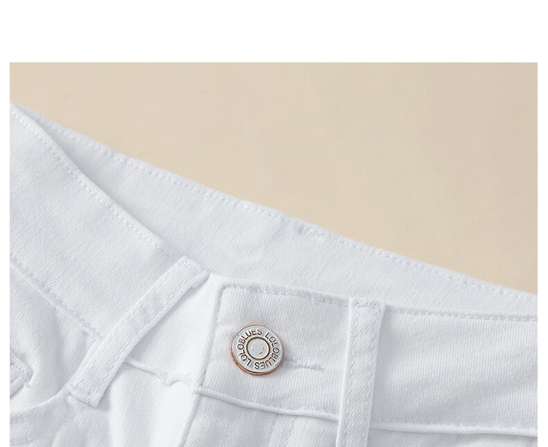 High Waist Slim Fit Women's Jeans White Small Foot Skinny Elastic Long Pants Cotton Polyester Blend Four Seasons Universal · v2