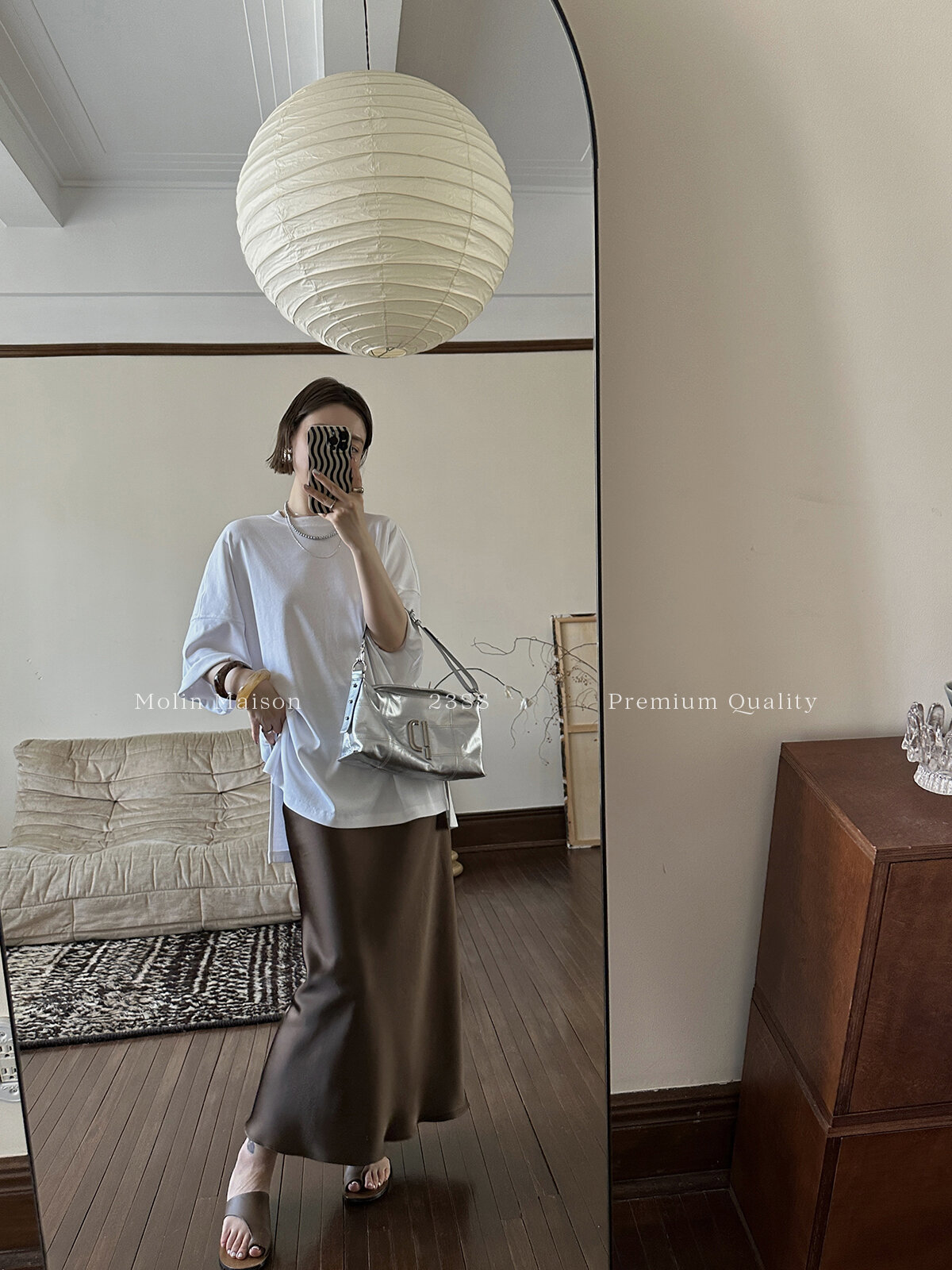 Molin ROW Batwing Sleeve T-Shirt Women's Loose Side Slit Oversize Summer Short Sleeve Cotton Polyester Blend round Neck Top
