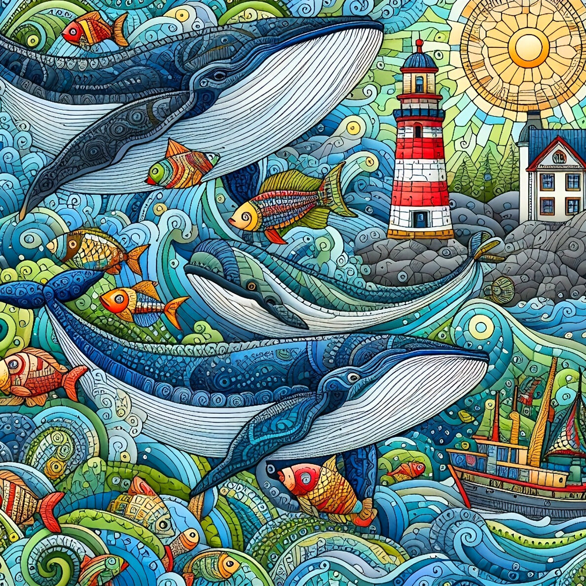 DIY Animal Cross Stitch Kit Whale Lighthouse Landscape Perfect for Living Room Entryway or Bedroom Gift