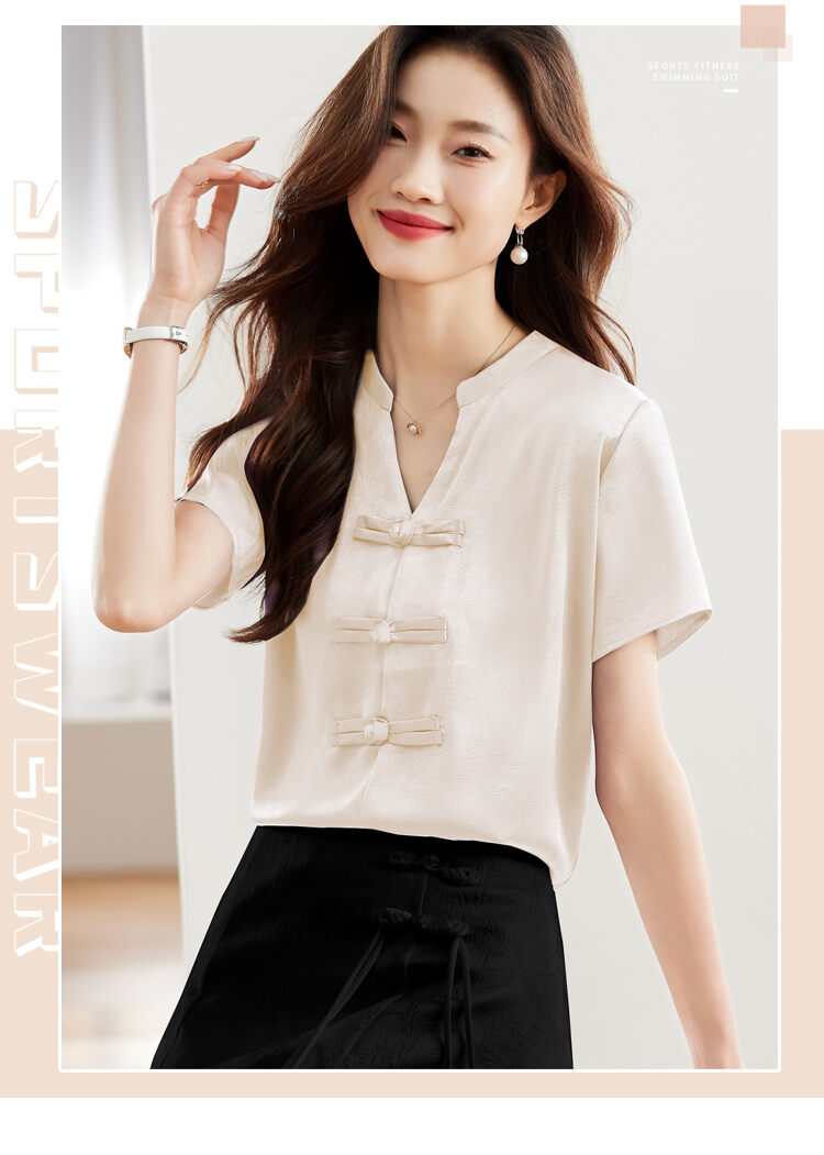 New Chinese Style Short Sleeve Shirt Women Summer 2025 New Fashion Black Embroidered Top Ladies Small Shirt Upper Body