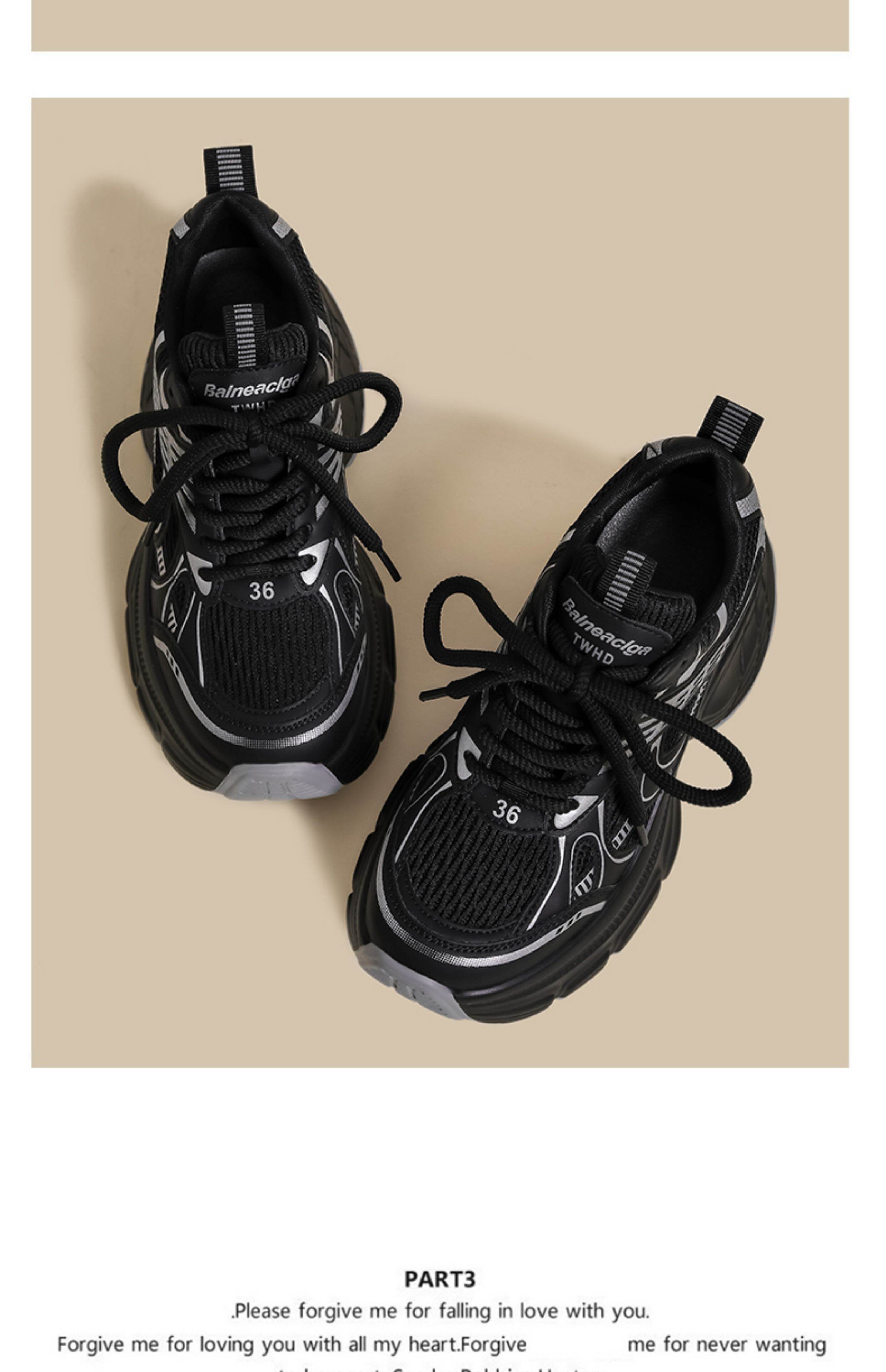 Women's Sport Shoes Casual Thick Bottom Net Surface Heightening Silver Color Spring New Style Fashionable round Head Rubber Outsole · v27
