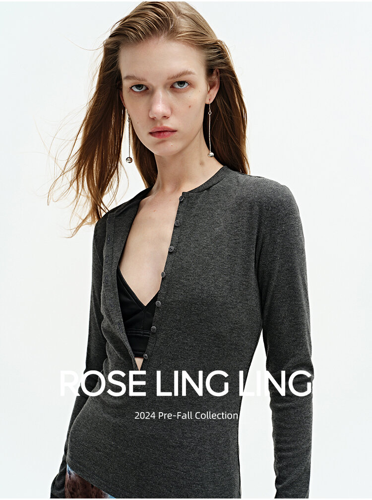 RoseLingLing Ultra-Fine Australian Silk Wool Blend Slimming Knit T-Shirt with Henley Collar for Women Casual Summer Style
