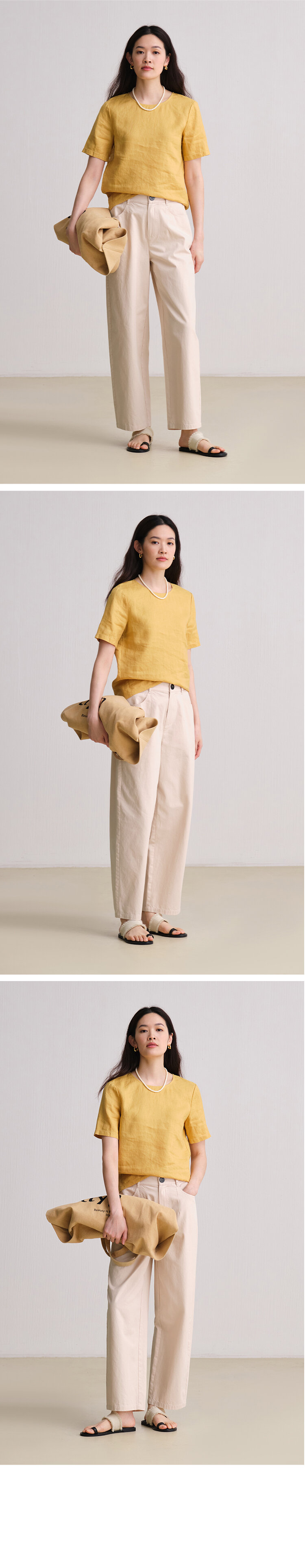 100% Linen Short Sleeve T-Shirt Women's Casual Style Original Travel Wear Spring Season Versatile Comfortable Fit round Neck