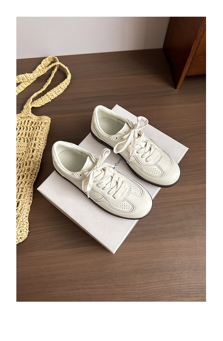 Classic Genuine Leather Flat Bottom Sports Shoes Women's Casual Fashion Sneakers Easy to Wear Cross Buckle round Toe Rubber Sole · v8