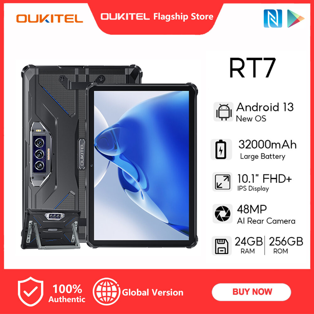 OUKITEL RT7 Rugged Tablet Android 13, 5G - 32000mAh Battery Waterproof  Tablet, 33W Fast Charging, 24GB+256GB Tablet PC, 10.1 FHD+Tablets,  48MP+20MP