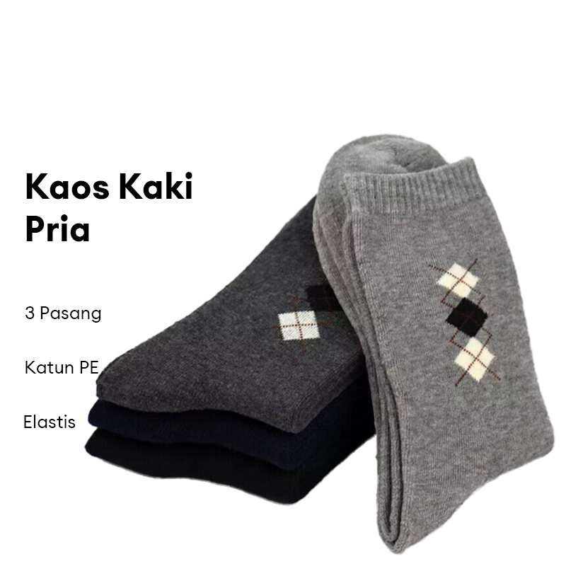 3 PASANG Kaos Kaki Kerja Pria Dewasa / Kaus Kaki Kantoran Motif Polos All Size- Harga 12,050 rupiah*Gratis Ongkir