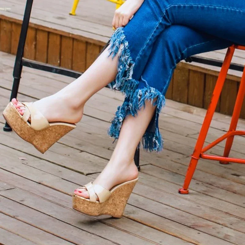 Latest Wedge Sandals Height Increasing Summer Slide Sandals Small Pepper Potts High Heel Wedge Thick-soled Platform Peep Toe Sandals of Small Size