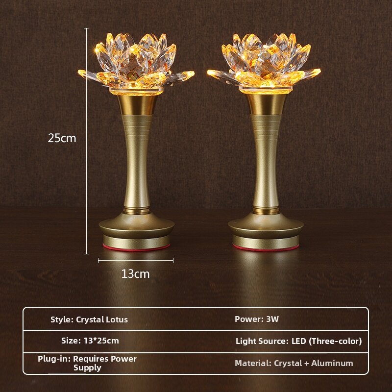 Crystal Lotus Lamp Electric Buddha Offering Lamp Pair for Altar Home Use Long Burning LED Buddha Lamp Festive Decorations