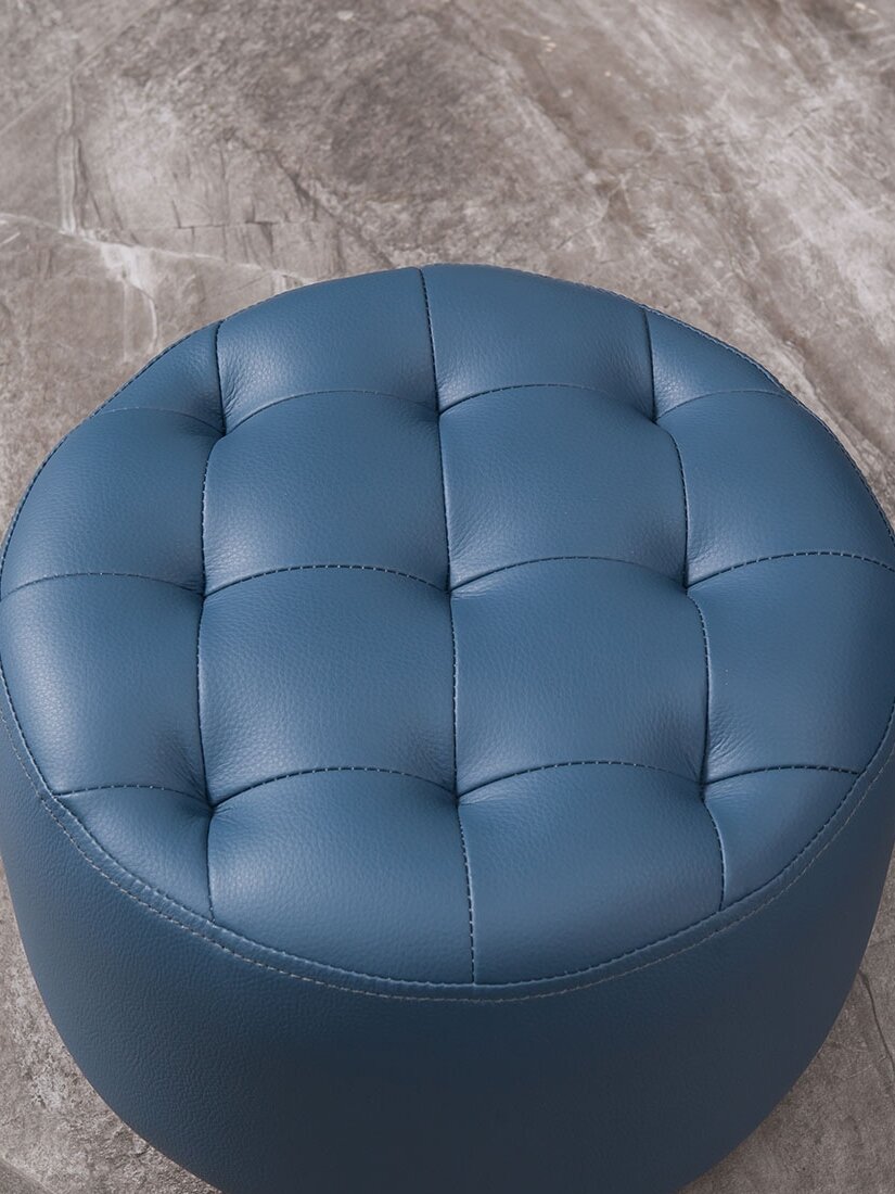 Luxurious Leather round Stool Home Sofa Low Stool Fashionable Seat Cushion Living Room Children's Coffee Table Shoe Changing Stool Makeup Stool. 