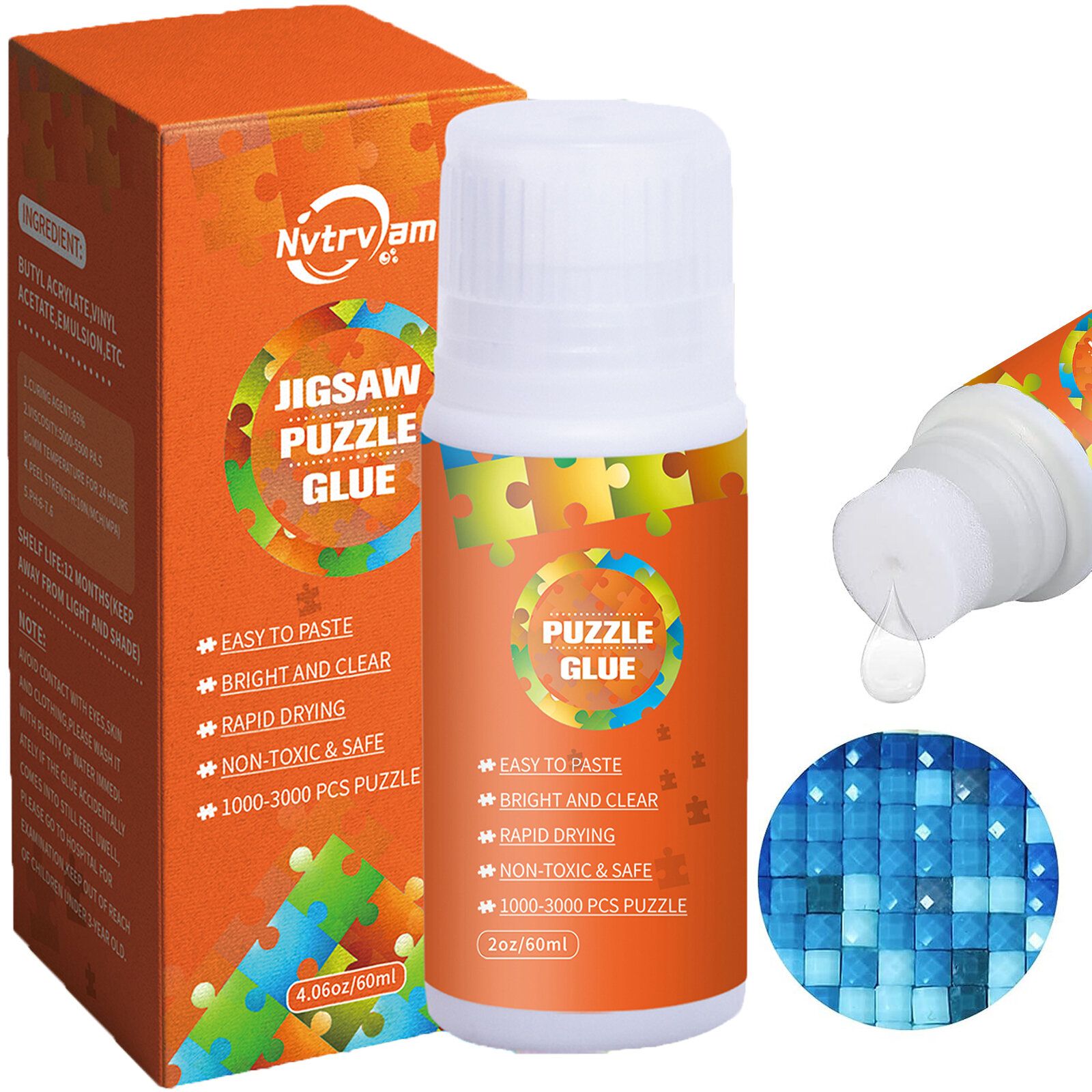 Puzzle Glue Clear with New Sponge Head Diamond Painting Sealer Replace Puzzle Saver Suitable for 500/1000/2000 Pieces of Puzzl
