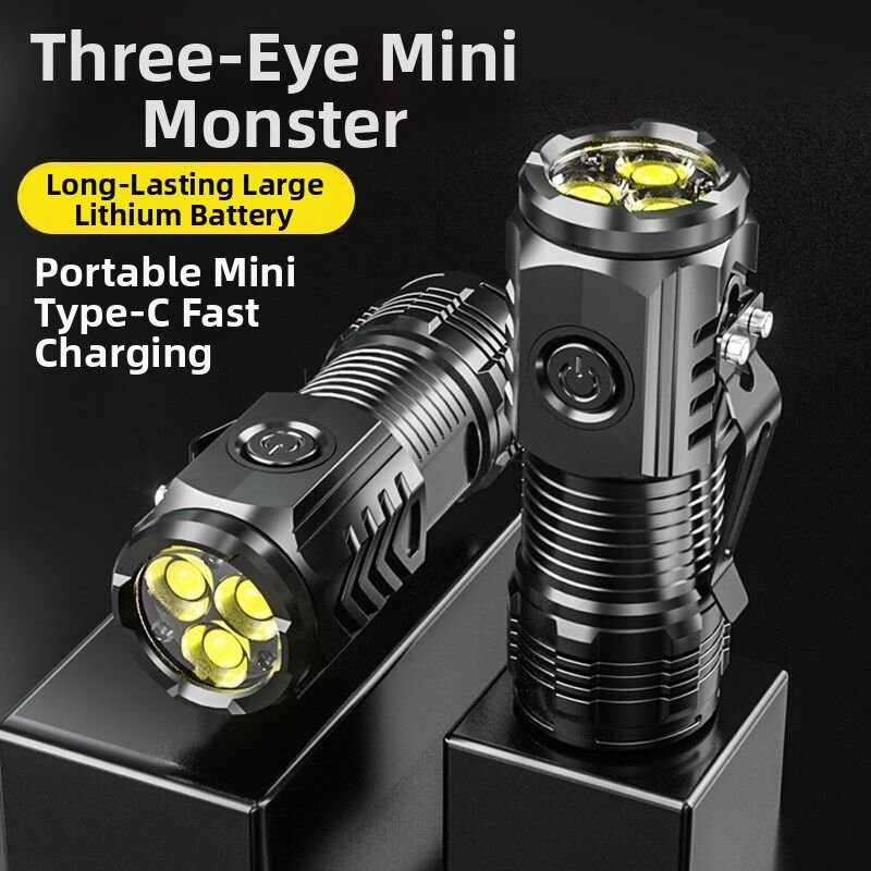 Rechargeable Outdoor Flashlight Long-Lasting Ultra-Bright Portable Durable Three-Eye White-Light LED Torch for Camping And Travel