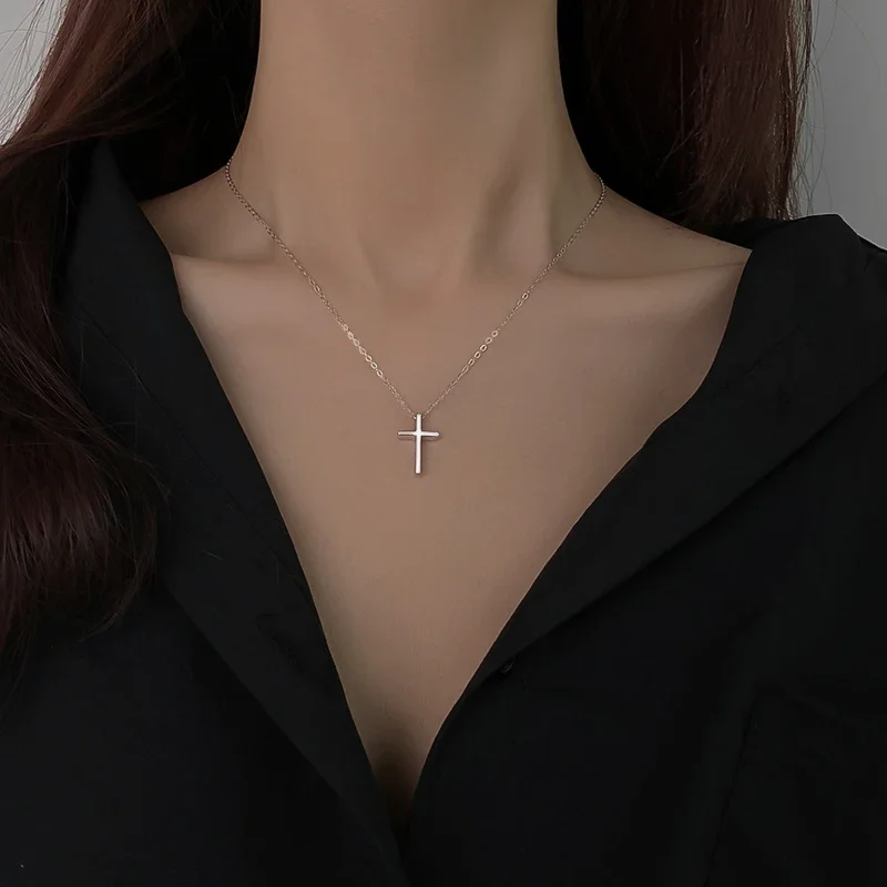 925 Sterling Silver Small Cross Necklace for Women Summer Pendant Niche Design 2021new Clavicle Chain Sweater Chain Men