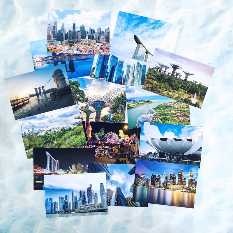 Tourist Scenery Postcards Creative Aesthetics Greeting Card Singapore Lion City Scenery Postcards Set of 15