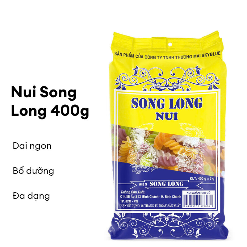 Nui SONG LONG dài vàng - ngắn vàng- dài rau củ- xoắn rau củ- dài gạo lứt 400g