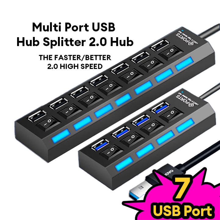 Bộ chia cổng usb hub 7 port hình ổ điện có công tắc led đa năng cho máy tính laptop, pc, điện thoại, máy in, đọc thẻ nhớ