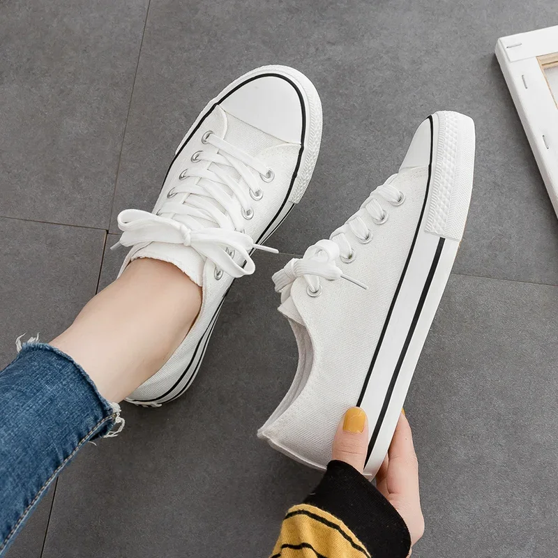 Flat New White Shoes Canvas Shoes Women's 2021board Shoes Ulzzang Korean Style All-Match Low Top Ins Fashionable Cloth Shoes