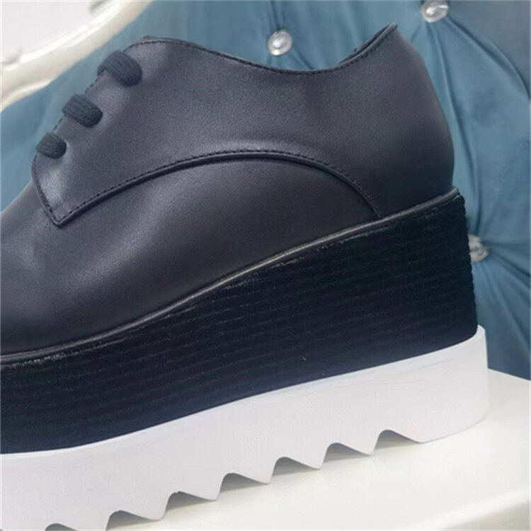 2025 New Women's Thick Bottom Star Shoes Leather Casual Slope Heel 8cm Platform Stella Platform Shoes Versatile Slip-On Shoes · v11