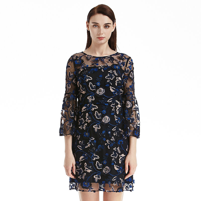embroidered bell sleeve dress