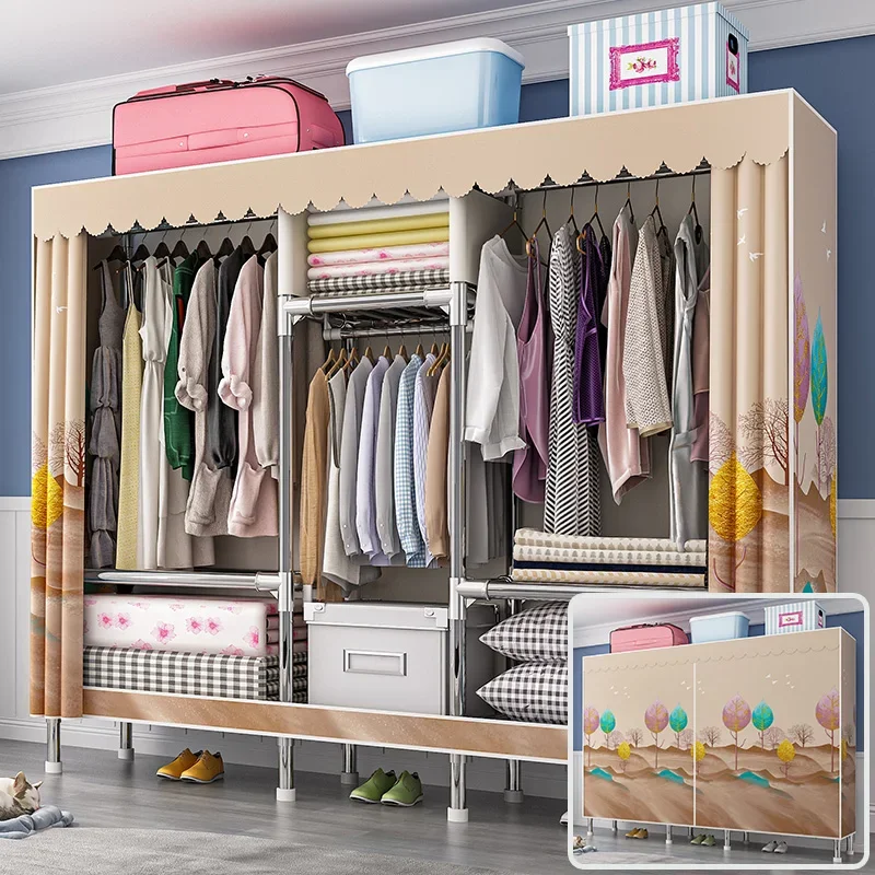 Fabric Wardrobe Simple Wardrobe Steel Tube Reinforced Thickened Fabric Storage Cabinet Simple Modern Wardrobe for Home