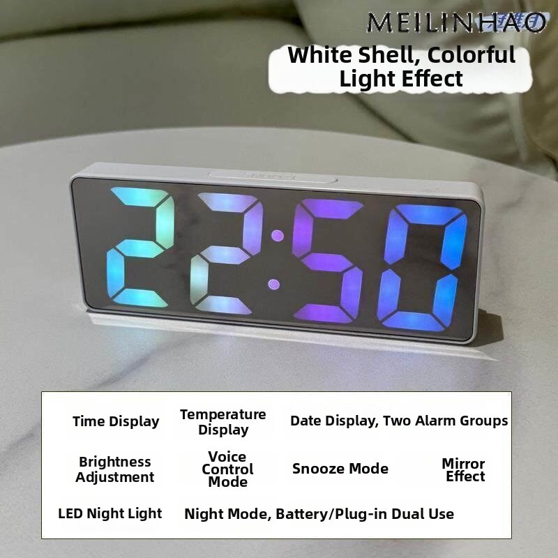 MEILINHAO | Voice Controlled Large Number Display Electronic Clock Night Light Silent Alarm Calendar Thermometer