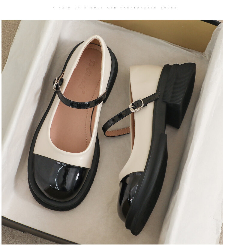Genuine Leather Mary Janes Women's Shoes Spring Summer British Style Flats Large Size 41 for Skirts Thick Bottom Small Leather Shoes · v9