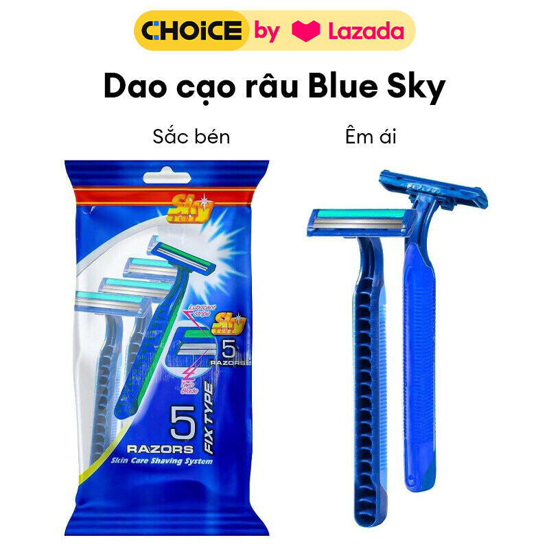 Dao cạo râu Blue Sky bịch 5 cây/ túi, cao cấp, có dải bôi trơn, cán cao su chống trượt